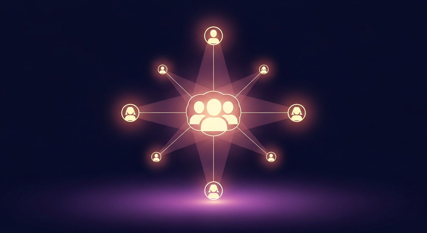 Warm abstract illustration of employees referring people in their networks