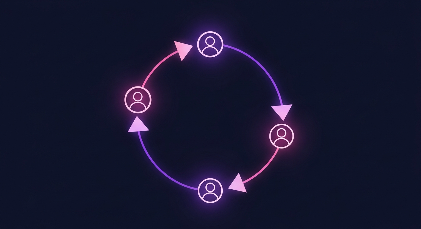 Warm abstract illustration of employees referring people in their networks