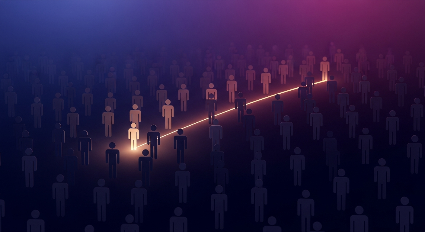 Abstract illustration of a trusted introduction reaching a hidden passive candidate