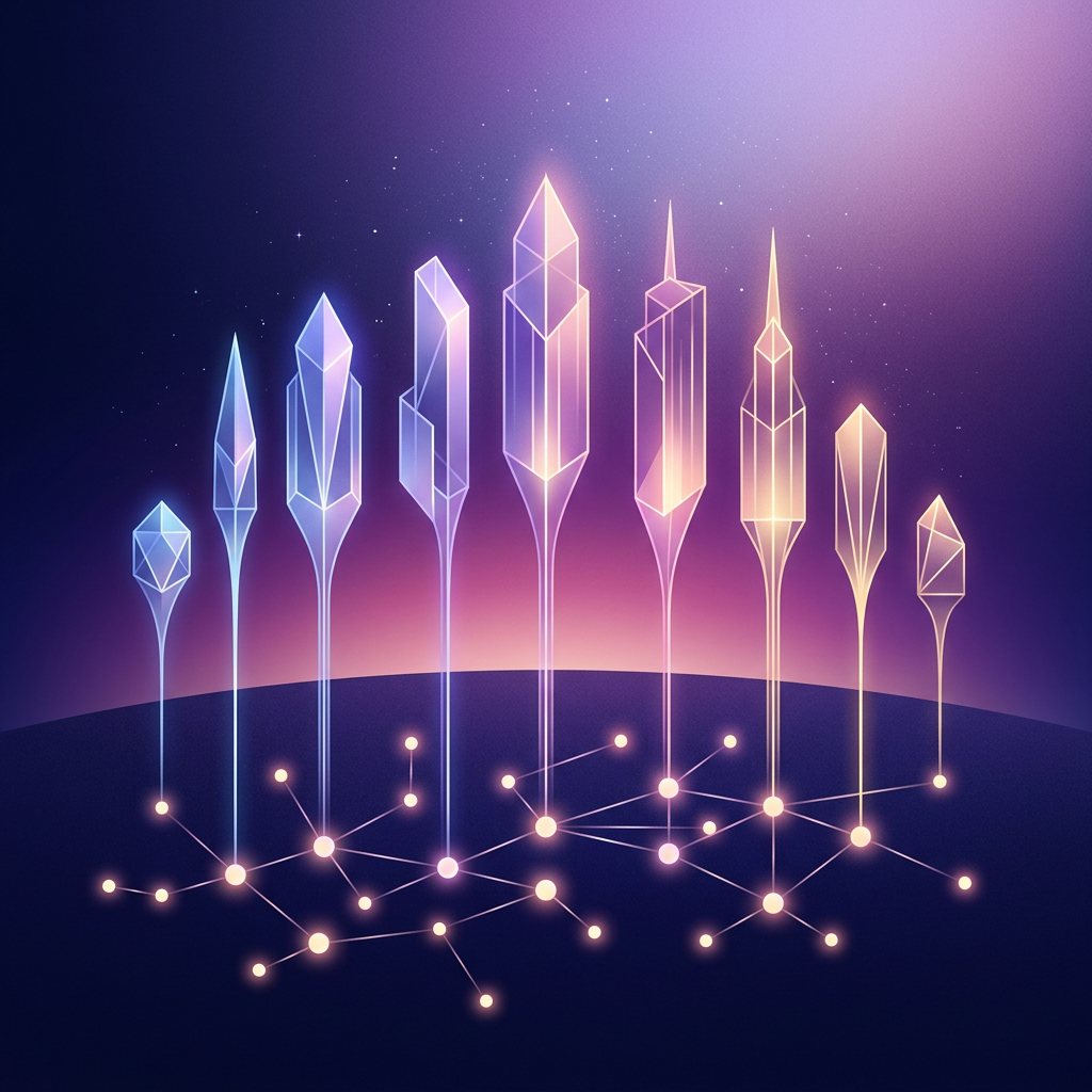Abstract illustration of glowing candidate connections growing upward into new client relationships