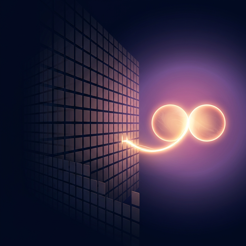 Abstract illustration of one warm glowing private conversation outshining a wall of identical public data